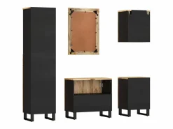 Clearance Conjunto de muebles de baño 5 piezas madera maciza de mango Estantería Sobre Inodoro