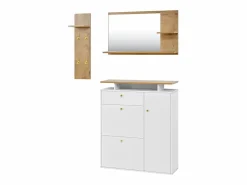 New Hauss Spole Conjunto de muebles de entrada de 3 piezas - Espejo, estante y zapatero - y madera Blanco