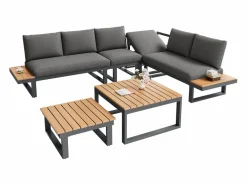 Conjunto de muebles de jardín - 252 x 195 x 76 cm - con sofá reclinable + 2 mesas de centro - Poliéster + metal - negro + Salones De Jardín
