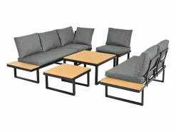 Conjunto de muebles de jardín - 252 x 195 x 76 cm - con sofá reclinable + 2 mesas de centro - Poliéster + metal - negro + Salones De Jardín