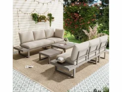 Merax Conjunto de muebles de jardín - 252 x 195 x 76 cm - con sofá reclinable + 2 mesas de centro - Poliéster + metal -