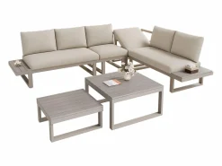 Merax Conjunto de muebles de jardín - 252 x 195 x 76 cm - con sofá reclinable + 2 mesas de centro - Poliéster + metal -