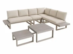 Merax Conjunto de muebles de jardín - 252 x 195 x 76 cm - con sofá reclinable + 2 mesas de centro - Poliéster + metal -