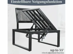 Merax Conjunto de muebles de jardín - 252 x 195 x 76 cm - con sofá reclinable + 2 mesas de centro - Poliéster + metal - + negro