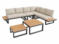Merax Conjunto de muebles de jardín - 252 x 195 x 76 cm - con sofá reclinable + 2 mesas de centro - Poliéster + metal - + negro