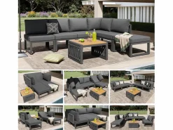 Best Merax Conjunto de muebles de jardín con cojines de asiento y respaldo para 6 personas - tumbona doble - metal - Gris