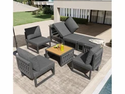 Best Merax Conjunto de muebles de jardín con cojines de asiento y respaldo para 6 personas - tumbona doble - metal - Gris