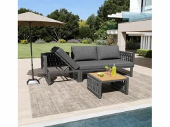 Best Merax Conjunto de muebles de jardín con cojines de asiento y respaldo para 6 personas - tumbona doble - metal - Gris