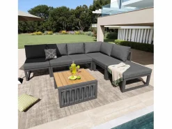 Best Merax Conjunto de muebles de jardín con cojines de asiento y respaldo para 6 personas - tumbona doble - metal - Gris