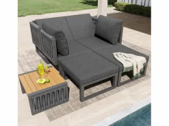 Best Merax Conjunto de muebles de jardín con cojines de asiento y respaldo para 6 personas - tumbona doble - metal - Gris