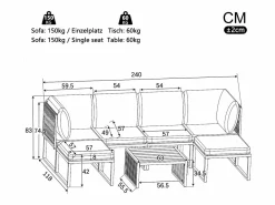 Best Merax Conjunto de muebles de jardín con cojines de asiento y respaldo para 6 personas - tumbona doble - metal - Gris