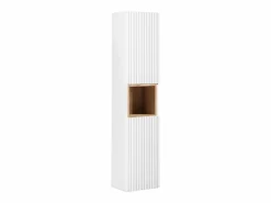 Hot Petits-Meubles Conjunto de muebles doble lavabo 140cm 4 cajones y columna Riva Blanco y Madera Color natural claro