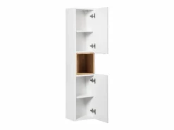 Hot Petits-Meubles Conjunto de muebles doble lavabo 140cm 4 cajones y columna Riva Blanco y Madera Color natural claro