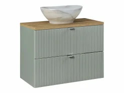New Petits-Meubles Conjunto de muebles lavabo individual 80cm 2 cajones y columna Jade y Madera Verde