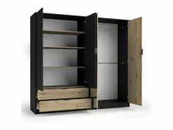 Discount Meublorama Conjunto de Muebles para Dormitorio Completo MELODY - Armario, Cama con Almacenamiento, Mesitas de Noche y Cómoda Marru00f3n