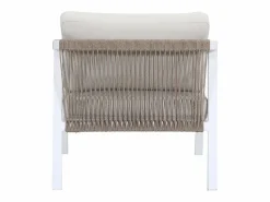 Sale Conjunto de salón de jardín en aluminio y cuerda: sofá de 3 plazas, 2 sillones y una mesa de centro - Blanco con cojines beige - LUREYA de Salones De Jardín