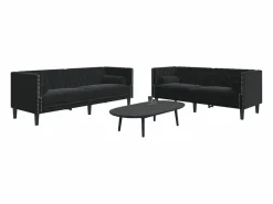 New Conjunto de sofá Chesterfield y cojines de terciopelo (2 piezas) Negro