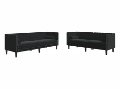 New Conjunto de sofá Chesterfield y cojines de terciopelo (2 piezas) Negro