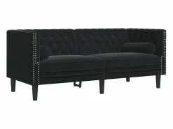 New Conjunto de sofá Chesterfield y cojines de terciopelo (2 piezas) Negro