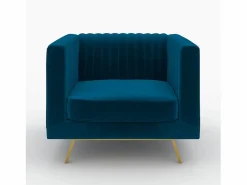 Clearance Rendez-Vous Déco Conjunto de sofá y sillón de terciopelo de 3 plazas - Gatsby Azul