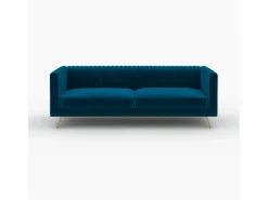 Clearance Rendez-Vous Déco Conjunto de sofá y sillón de terciopelo de 3 plazas - Gatsby Azul