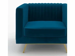 Clearance Rendez-Vous Déco Conjunto de sofá y sillón de terciopelo de 3 plazas - Gatsby Azul