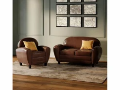Discount Rendez-Vous Déco Conjunto de sofá y sillón marrón oscuro de 3 plazas - Club - Club Marru00f3n