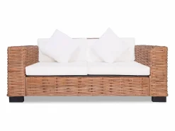 Clicnbuy Conjunto de sofás 15 piezas ratán natural Blanco