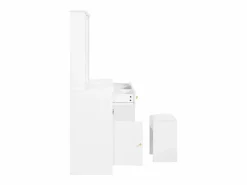 Online Merax Conjunto de tocador - 110 x 40 x 151 cm - Tocador con luces LED + espejo + taburete + 3 cajones + 2 puertas - Aglomerado - Blanco