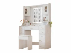 Best Merax Conjunto de tocador - 105 x 40 x 152 cm - Tocador con LED Lámparas + Espejo + Taburete + 6 Cajones + 4 Puertas - MDF - Blanco