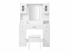 Best Merax Conjunto de tocador - 105 x 40 x 152 cm - Tocador con LED Lámparas + Espejo + Taburete + 6 Cajones + 4 Puertas - MDF - Blanco