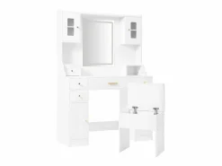 Best Merax Conjunto de tocador - 105 x 40 x 152 cm - Tocador con LED Lámparas + Espejo + Taburete + 6 Cajones + 4 Puertas - MDF - Blanco
