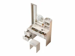 Merax Conjunto de tocador 4 en 1 - 109 x 36 x 164 cm - Con espejo de cuerpo entero + espejo de sobremesa + taburete + luces LED + 4 cajones - Aglomerado -