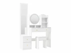 Merax Conjunto de tocador 4 en 1 - 109 x 36 x 164 cm - Con espejo de cuerpo entero + espejo de sobremesa + taburete + luces LED + 4 cajones - Aglomerado -
