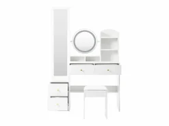 Merax Conjunto de tocador 4 en 1 - 109 x 36 x 164 cm - Con espejo de cuerpo entero + espejo de sobremesa + taburete + luces LED + 4 cajones - Aglomerado -