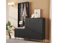 New Conjunto de vestidor con banco zapatero y cojín, panel perchero con ganchos, mueble zapatero con cajones y puertas (60,5x180,5x35,2 cm) Perchero