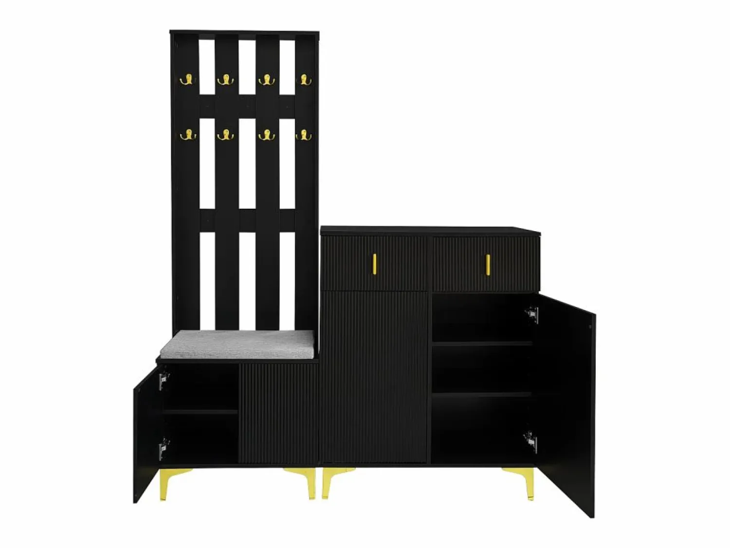 New Conjunto de vestidor con banco zapatero y cojín, panel perchero con ganchos, mueble zapatero con cajones y puertas (60,5x180,5x35,2 cm) Perchero