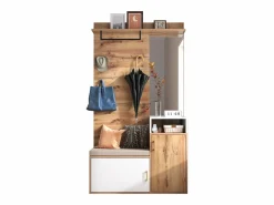 New Conjunto de vestidor con espejo, banco y zapatero, diseño escandinavo, MDF y tablero de partículas, (105x40x190,5 cm) Perchero