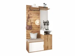 New Conjunto de vestidor con espejo, banco y zapatero, diseño escandinavo, MDF y tablero de partículas, (105x40x190,5 cm) Perchero
