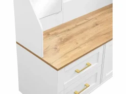 ModernLuxe Conjunto de vestidor de entrada 120x40x187 cm - Espejo y ganchos - con LED - Mueble para zapatos - + Natural