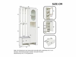 New ModernLuxe Conjunto de vestidor de entrada 85×33,5×200 cm - 2 puertas y 1 cajón - con banco para zapatos y cojín - 6 ganchos - Blanco