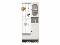 New ModernLuxe Conjunto de vestidor de entrada 85×33,5×200 cm - 2 puertas y 1 cajón - con banco para zapatos y cojín - 6 ganchos - Blanco