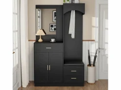 Online Conjunto de vestidor de entrada 110x33x185,5 cm - 3 puertas y 1 cajón - Mueble para zapatos y banco para calzado - con espejo - Armario De Entrada