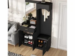 Online Conjunto de vestidor de entrada 110x33x185,5 cm - 3 puertas y 1 cajón - Mueble para zapatos y banco para calzado - con espejo - Armario De Entrada