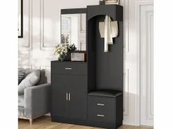Online Conjunto de vestidor de entrada 110x33x185,5 cm - 3 puertas y 1 cajón - Mueble para zapatos y banco para calzado - con espejo - Armario De Entrada