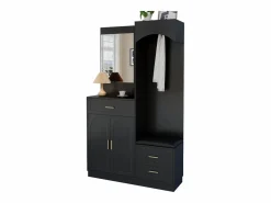 Online Conjunto de vestidor de entrada 110x33x185,5 cm - 3 puertas y 1 cajón - Mueble para zapatos y banco para calzado - con espejo - Armario De Entrada