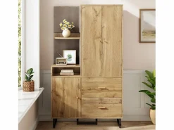 New ModernLuxe Conjunto de vestidor de entrada 110x38x186 cm - 3 puertas y 2 cajones - armario con barra - Panel acolchado - Natural Color natural claro
