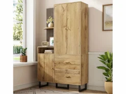 New ModernLuxe Conjunto de vestidor de entrada 110x38x186 cm - 3 puertas y 2 cajones - armario con barra - Panel acolchado - Natural Color natural claro