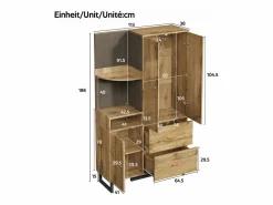 New ModernLuxe Conjunto de vestidor de entrada 110x38x186 cm - 3 puertas y 2 cajones - armario con barra - Panel acolchado - Natural Color natural claro