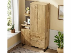 New ModernLuxe Conjunto de vestidor de entrada 110x38x186 cm - 3 puertas y 2 cajones - armario con barra - Panel acolchado - Natural Color natural claro